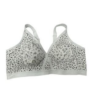 Cacique 46DD Full Coverage Unlined Wireless‎ Bra White Gray Leopard Print